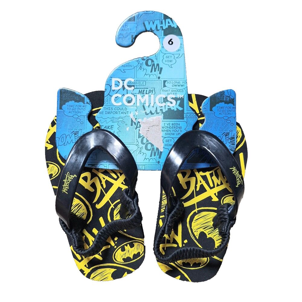 New☆DC Comics Batman Toddler Flip Flops Size 6 Sandals Superhero Pool Beach